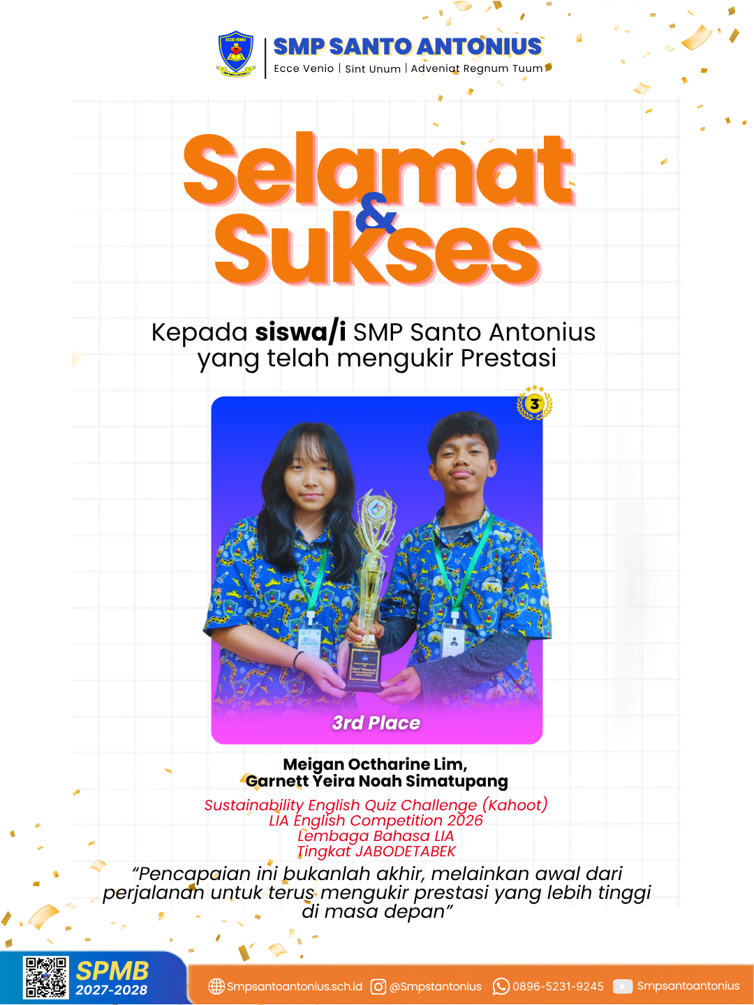 Sustainability English Quiz Challenge (Kahoot) LIA English Competition 2026 Lembaga Bahasa LIA Tingkat JABODETABEK